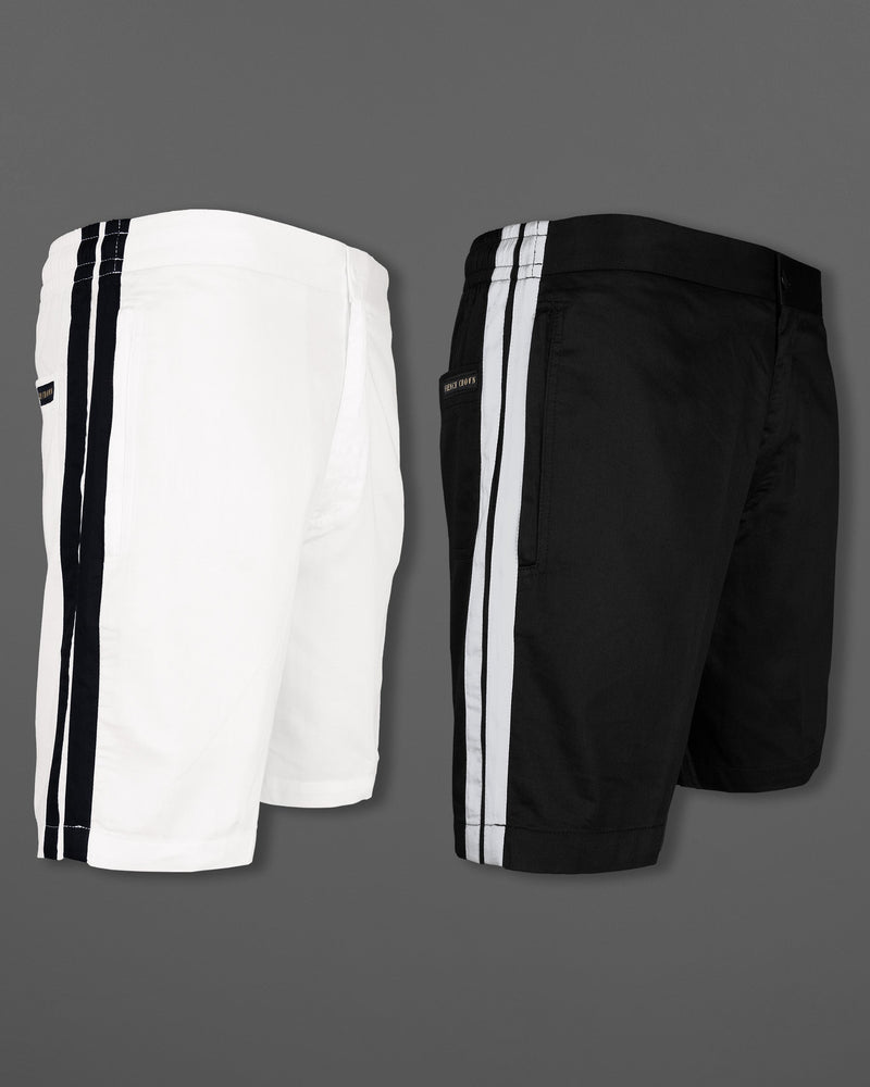 Jade Black and Bright White Contrast Striped Super Soft Premium Cotton Designer Shorts SR145-28, SR145-30, SR145-32, SR145-34, SR145-36, SR145-38, SR145-40, SR145-42, SR145-44