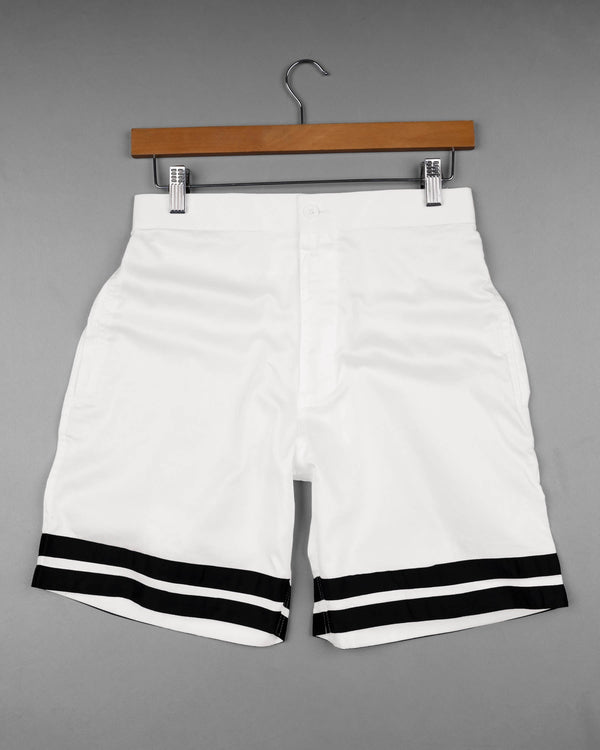 Bright White with Jade Black Striped Super Soft Premium Cotton Designer Shorts SR146-28, SR146-30, SR146-32, SR146-34, SR146-36, SR146-38, SR146-40, SR146-42, SR146-44