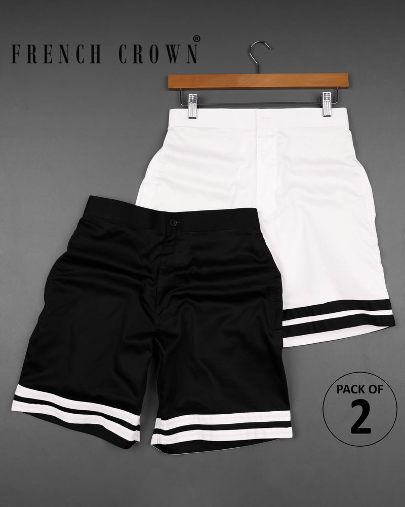 Jade Black and Bright White Contrast horizontal Striped Super Soft Premium Cotton Designer Shorts SR148-28, SR148-30, SR148-32, SR148-34, SR148-36, SR148-38, SR148-40, SR148-42, SR148-44