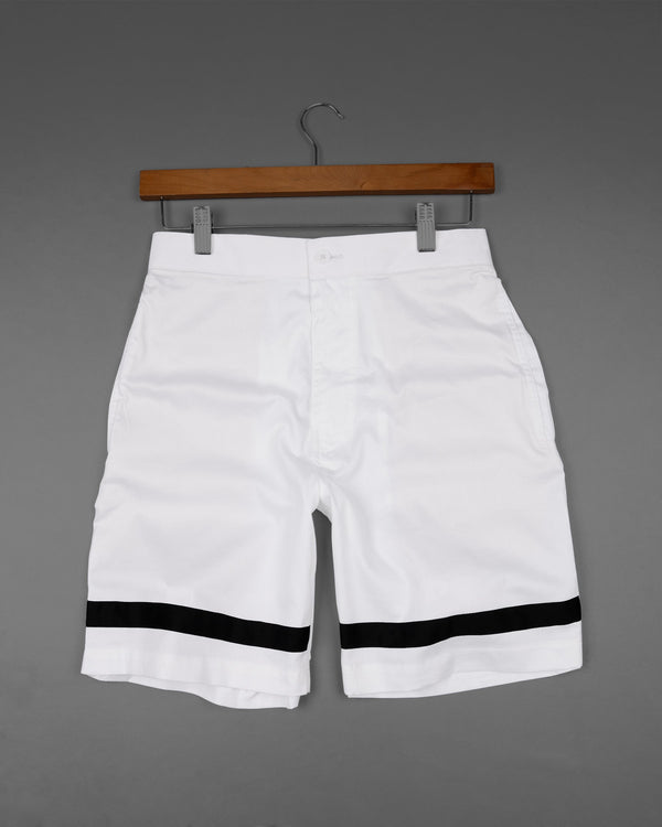 Bright White with Black Striped Super Soft Premium Cotton Designer Shorts