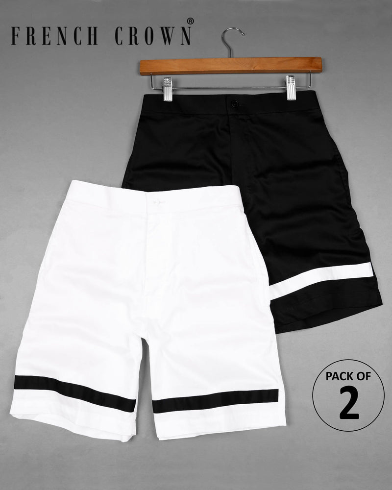 Bright White and Jade Black Contrast Striped Super Soft Premium Cotton Designer Shorts SR154-28, SR154-30, SR154-32, SR154-34, SR154-36, SR154-38, SR154-40, SR154-42, SR154-44