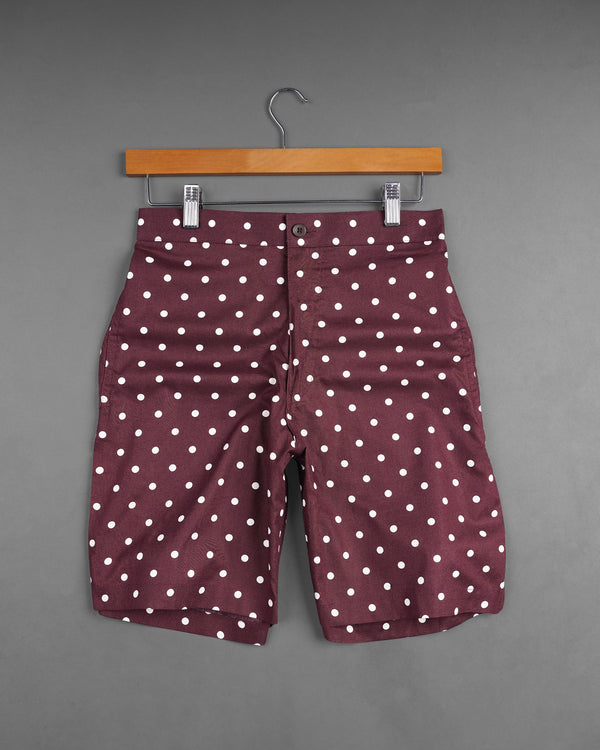 Cowboy Maroon Color with Polka Dotted Premium Cotton Designer Shorts SR155-28, SR155-30, SR155-32, SR155-34, SR155-36, SR155-38, SR155-40, SR155-42, SR155-44