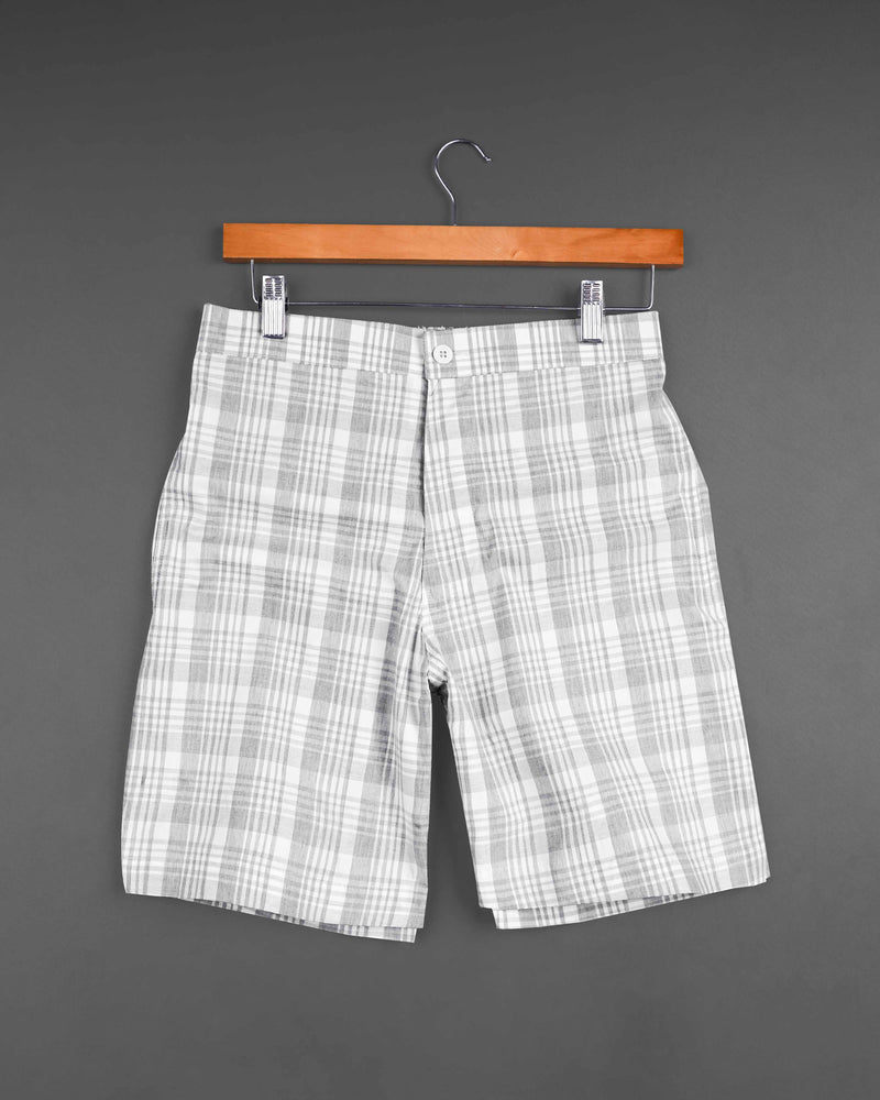 Silver Sand Gray Plaid Premium Cotton Designer Shorts SR157-28, SR157-30, SR157-32, SR157-34, SR157-36, SR157-38, SR157-40, SR157-42, SR157-44