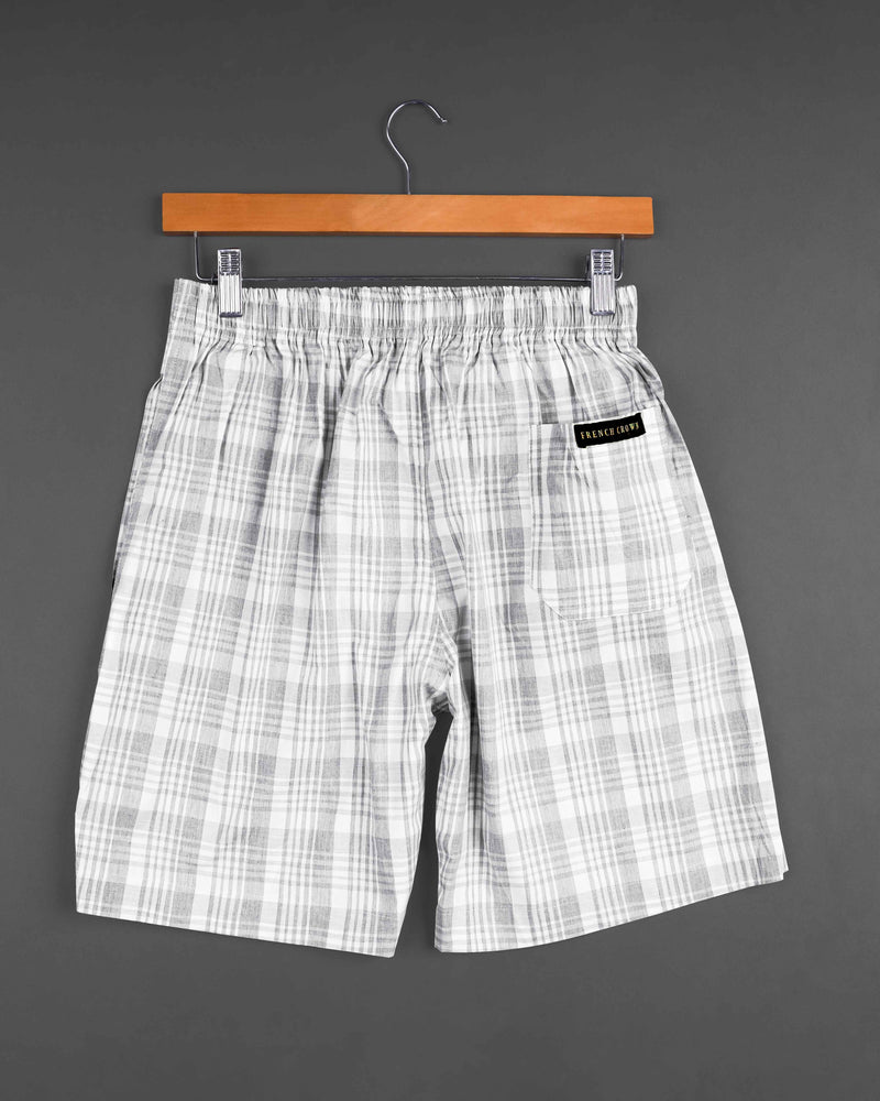 Silver Sand Gray Plaid Premium Cotton Designer Shorts SR157-28, SR157-30, SR157-32, SR157-34, SR157-36, SR157-38, SR157-40, SR157-42, SR157-44