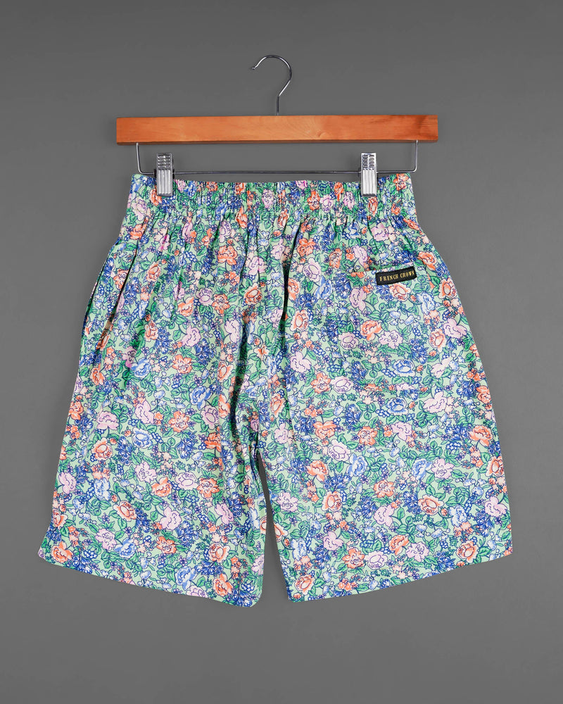 Zanah Green Floral Printed Premium Tencel Shorts SR163-28, SR163-30, SR163-32, SR163-34, SR163-36, SR163-38, SR163-40, SR163-42, SR163-44