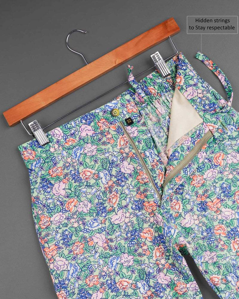 Zanah Green Floral Printed Premium Tencel Shorts SR163-28, SR163-30, SR163-32, SR163-34, SR163-36, SR163-38, SR163-40, SR163-42, SR163-44