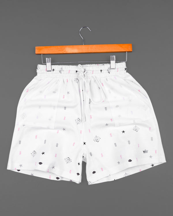 Bright White Printed Premium Cotton  Shorts SR175-28, SR175-30, SR175-32, SR175-34, SR175-36, SR175-38, SR175-40, SR175-42, SR175-44