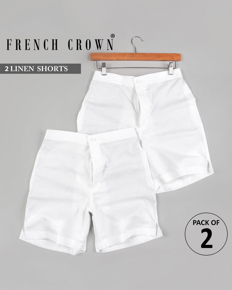 Two Bright White Premium Linen Shorts SR07-32, SR07-28, SR07-42, SR07-36, SR07-40, SR07-38, SR07-34, SR07-44, SR07-30