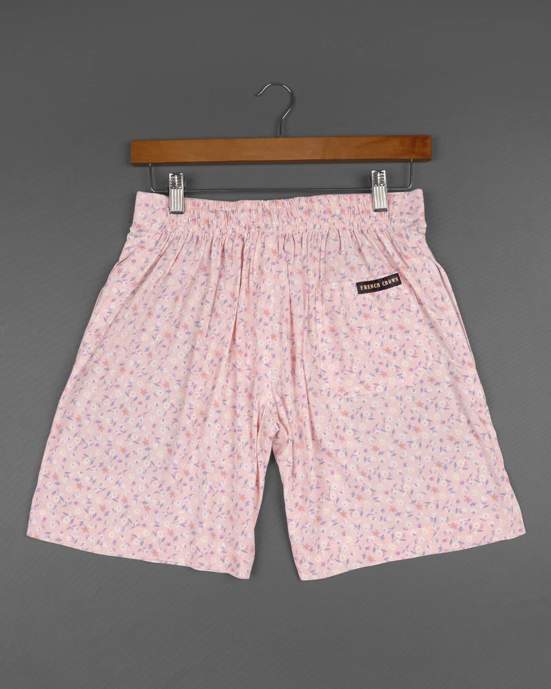 Oyster Pink Floral Printed Premium Tencel Shorts SR121-28, SR121-30, SR121-32, SR121-34, SR121-36, SR121-38, SR121-40, SR121-42, SR121-44