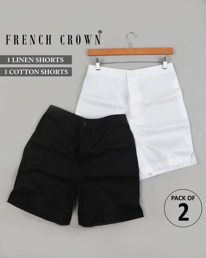 Bright White Premium Cotton and Jade Black Linen Shorts SR01-40, SR01-32, SR01-36, SR01-38, SR01-28, SR01-30, SR01-42, SR01-44, SR01-34