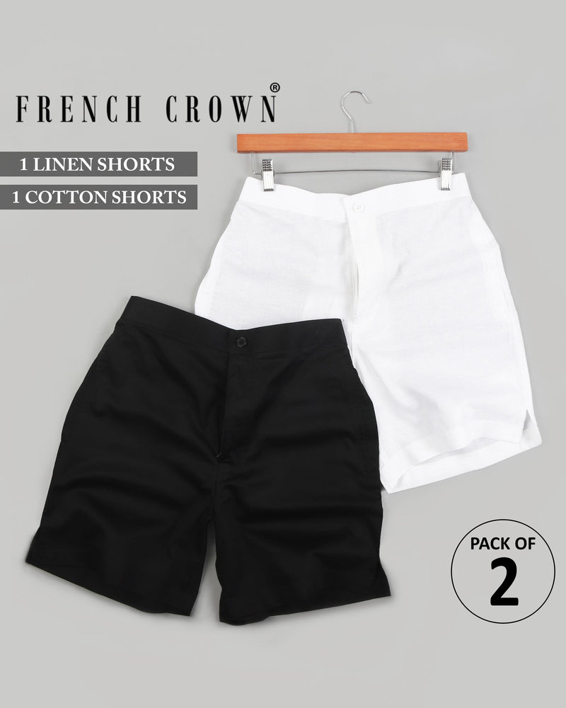 Bright White Premium Linen and Jade Black Cotton Shorts SR02-28, SR02-42, SR02-34, SR02-38, SR02-30, SR02-36, SR02-40, SR02-44, SR02-32