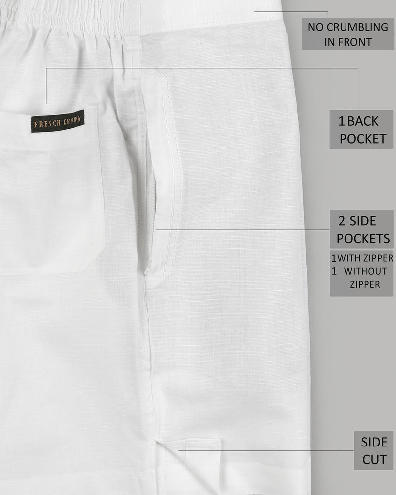 Bright White Premium Linen and Cotton Shorts SR03-28, SR03-30, SR03-32, SR03-34, SR03-36, SR03-38, SR03-40, SR03-42, SR03-44