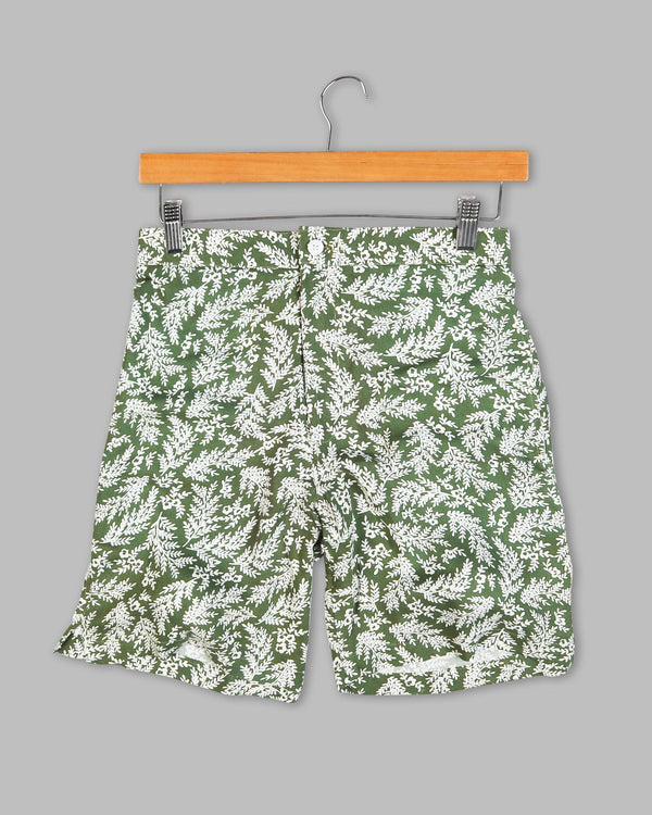 Axolotl & white leaves printed Premium Tencel Shorts SR87-28, SR87-30, SR87-32, SR87-34, SR87-36, SR87-38, SR87-42, SR87-40, SR87-44