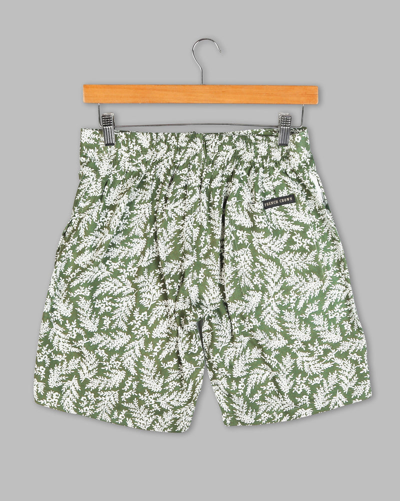 Axolotl & white leaves printed Premium Tencel Shorts SR87-28, SR87-30, SR87-32, SR87-34, SR87-36, SR87-38, SR87-42, SR87-40, SR87-44