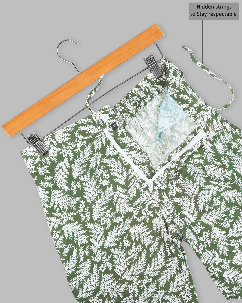 Axolotl & white leaves printed Premium Tencel Shorts SR87-28, SR87-30, SR87-32, SR87-34, SR87-36, SR87-38, SR87-42, SR87-40, SR87-44