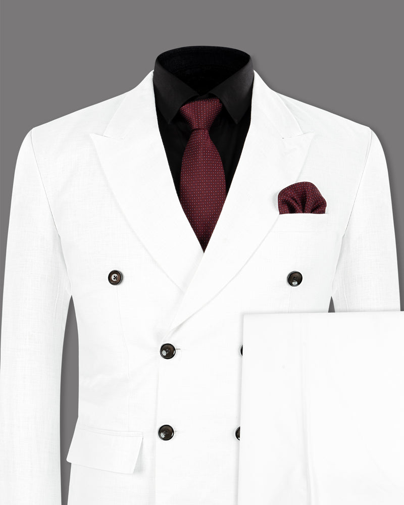 BRIGHT WHITE LUXURIOUS LINEN DOUBLE BREASTED PERFORMANCE SUIT