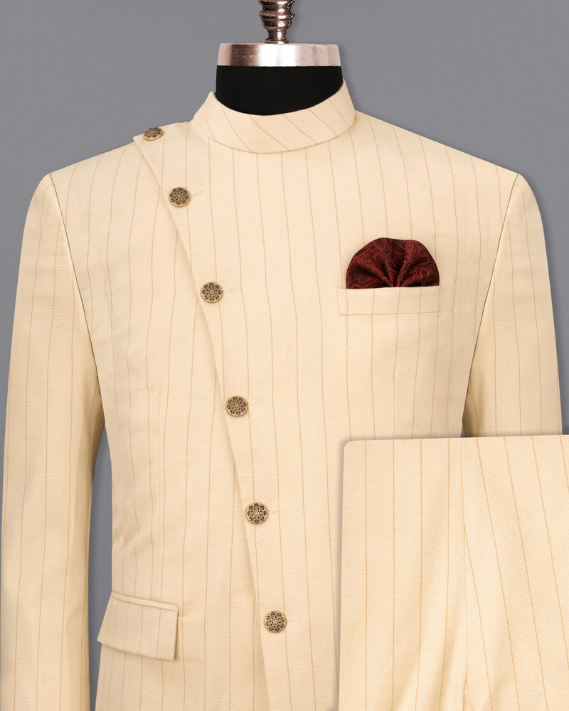 Light Apricot Striped Cross Buttoned Bandhgala Suit ST1709-CBG2-36, ST1709-CBG2-38, ST1709-CBG2-40, ST1709-CBG2-42, ST1709-CBG2-44, ST1709-CBG2-46, ST1709-CBG2-48, ST1709-CBG2-50, ST1709-CBG2-52, ST1709-CBG2-54, ST1709-CBG2-56, ST1709-CBG2-58, ST1709-CBG2-60