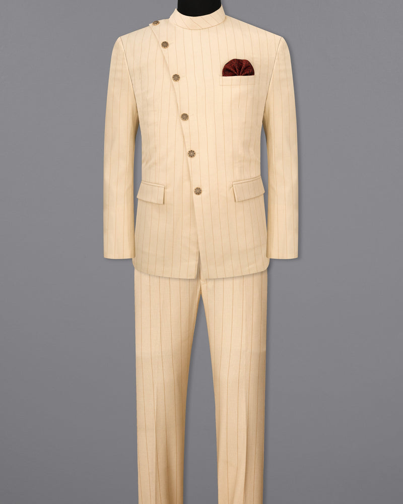 Light Apricot Striped Cross Buttoned Bandhgala Suit ST1709-CBG2-36, ST1709-CBG2-38, ST1709-CBG2-40, ST1709-CBG2-42, ST1709-CBG2-44, ST1709-CBG2-46, ST1709-CBG2-48, ST1709-CBG2-50, ST1709-CBG2-52, ST1709-CBG2-54, ST1709-CBG2-56, ST1709-CBG2-58, ST1709-CBG2-60