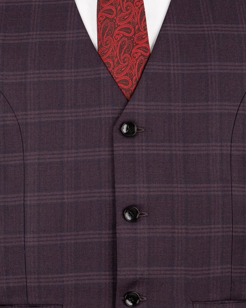 Burgundy Windowpane Woolrich Bandhgala/Mandarin Suit