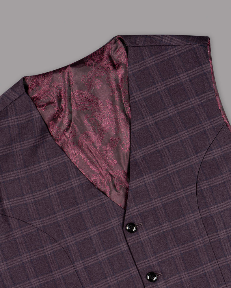 Burgundy Windowpane Woolrich Bandhgala/Mandarin Suit