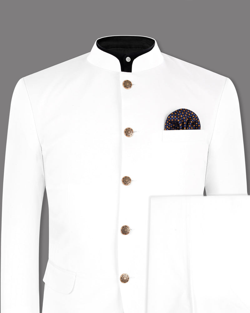 BRIGHT WHITE PREMIUM COTTON BANDHGALA/MANDARIN SUIT