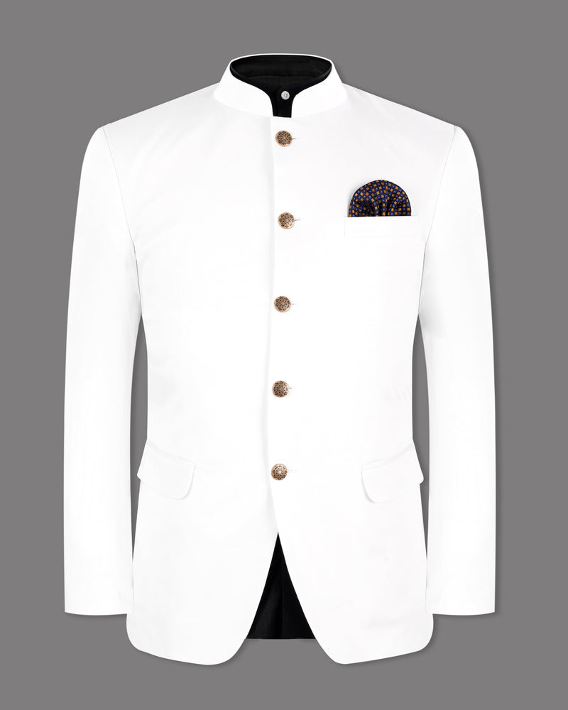 BRIGHT WHITE PREMIUM COTTON BANDHGALA/MANDARIN SUIT