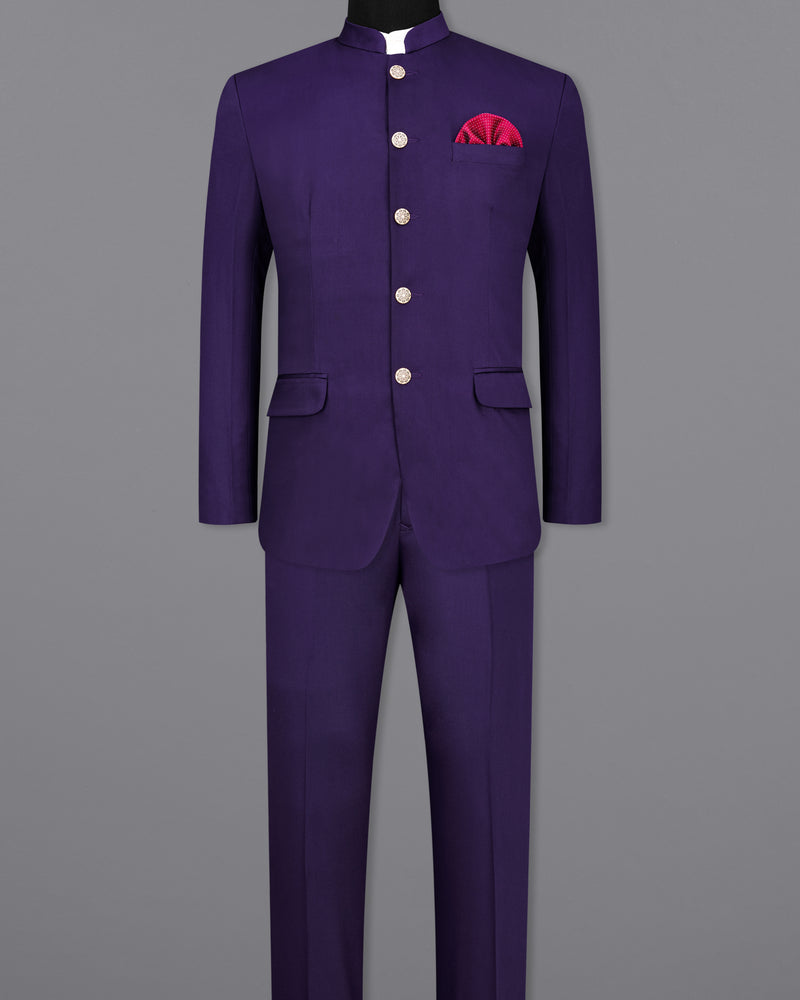 Space Blue Wool Rich Bandhgala/Mandarin Suit