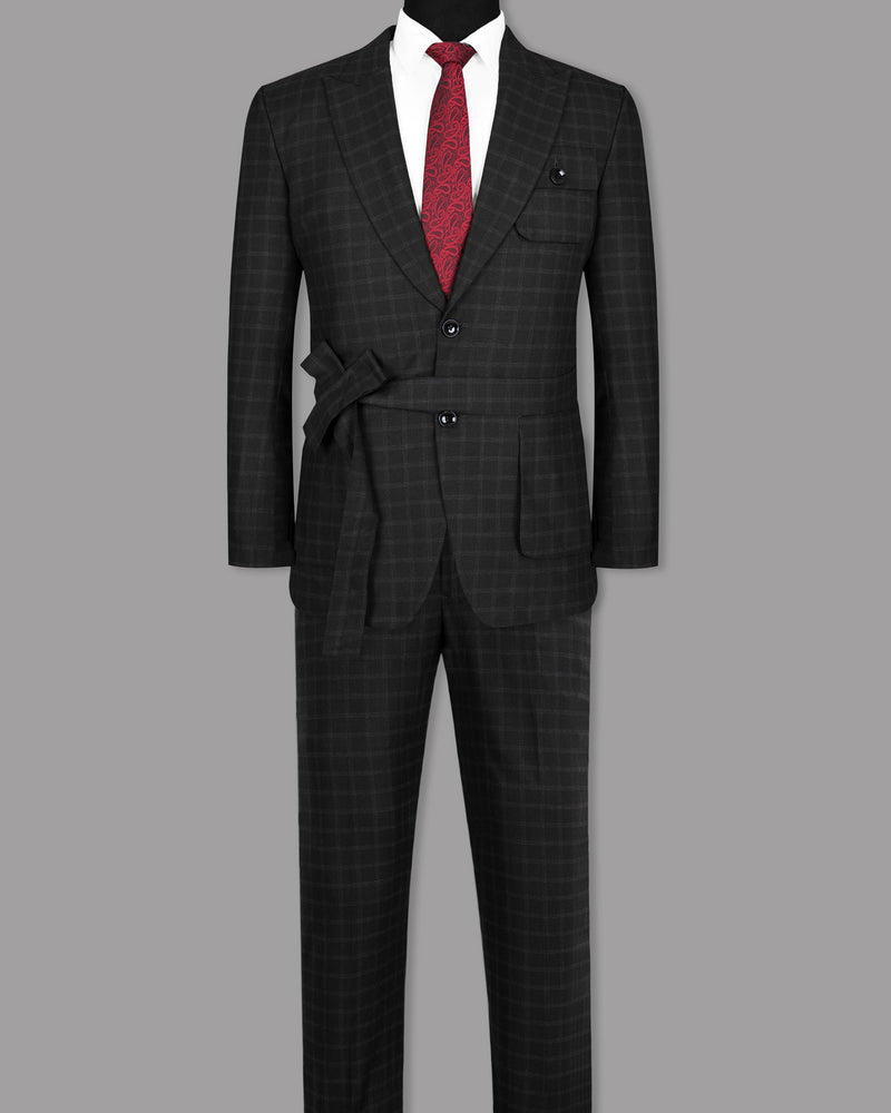 Bunker Black Windowpane Wool Rich Sports Suit