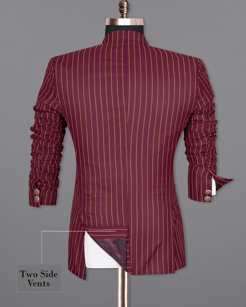 Paprika Maroon Striped Cross Button Wool Rich Bandhgala Suit ST1517-CBG-36, ST1517-CBG-38, ST1517-CBG-40, ST1517-CBG-42, ST1517-CBG-44, ST1517-CBG-46, ST1517-CBG-48, ST1517-CBG-50, ST1517-CBG-52, ST1517-CBG-54, ST1517-CBG-56, ST1517-CBG-58, ST1517-CBG-60