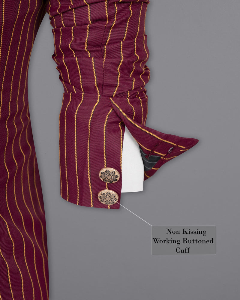 Paprika Maroon Striped Cross Button Wool Rich Bandhgala Suit ST1517-CBG-36, ST1517-CBG-38, ST1517-CBG-40, ST1517-CBG-42, ST1517-CBG-44, ST1517-CBG-46, ST1517-CBG-48, ST1517-CBG-50, ST1517-CBG-52, ST1517-CBG-54, ST1517-CBG-56, ST1517-CBG-58, ST1517-CBG-60