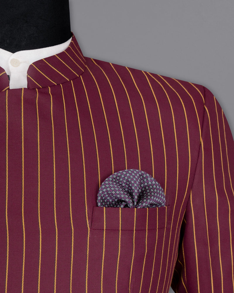 Paprika Maroon Striped Cross Button Wool Rich Bandhgala Suit ST1517-CBG-36, ST1517-CBG-38, ST1517-CBG-40, ST1517-CBG-42, ST1517-CBG-44, ST1517-CBG-46, ST1517-CBG-48, ST1517-CBG-50, ST1517-CBG-52, ST1517-CBG-54, ST1517-CBG-56, ST1517-CBG-58, ST1517-CBG-60