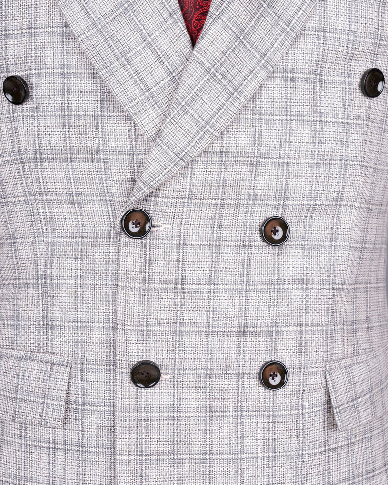 Mercury Grey Plaid Double Breasted Premium Cotton Suit ST1562-DB-36, ST1562-DB-38, ST1562-DB-40, ST1562-DB-42, ST1562-DB-44, ST1562-DB-46, ST1562-DB-48, ST1562-DB-50, ST1562-DB-52, ST1562-DB-54, ST1562-DB-56, ST1562-DB-58, ST1562-DB-60