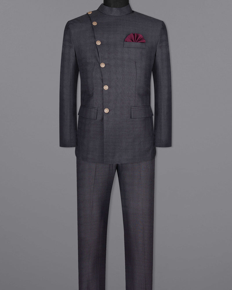 Gravel Grey Subtle Plaid Cross Buttoned Bandhgala Wool Rich Suit ST1567-CBG2-36, ST1567-CBG2-38, ST1567-CBG2-40, ST1567-CBG2-42, ST1567-CBG2-44, ST1567-CBG2-46, ST1567-CBG2-48, ST1567-CBG2-50, ST1567-CBG2-52, ST1567-CBG2-54, ST1567-CBG2-56, ST1567-CBG2-58, ST1567-CBG2-60