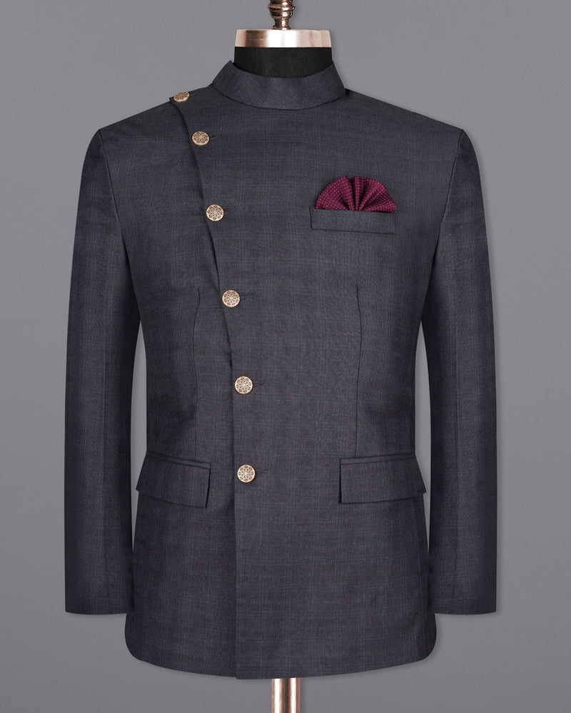 Gravel Grey Subtle Plaid Cross Buttoned Bandhgala Wool Rich Suit ST1567-CBG2-36, ST1567-CBG2-38, ST1567-CBG2-40, ST1567-CBG2-42, ST1567-CBG2-44, ST1567-CBG2-46, ST1567-CBG2-48, ST1567-CBG2-50, ST1567-CBG2-52, ST1567-CBG2-54, ST1567-CBG2-56, ST1567-CBG2-58, ST1567-CBG2-60