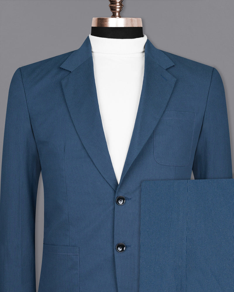 San Juan Blue Subtle Striped Premium Cotton Sports Suit