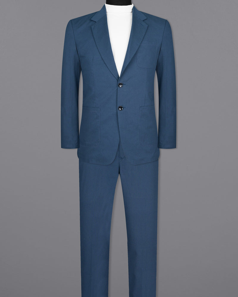 San Juan Blue Subtle Striped Premium Cotton Sports Suit