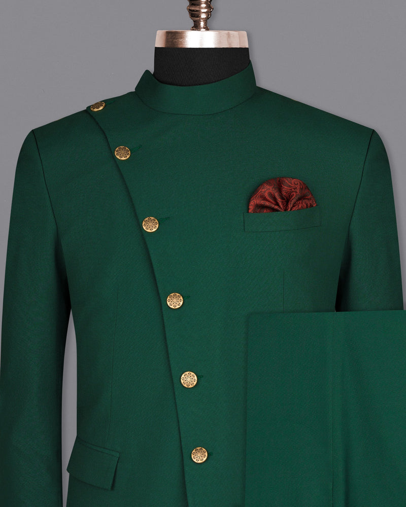 Aqua Deep Green Cross Buttoned Wool Rich Bandhgala Suit ST1602-CBG2-36, ST1602-CBG2-38, ST1602-CBG2-40, ST1602-CBG2-42, ST1602-CBG2-44, ST1602-CBG2-46, ST1602-CBG2-48, ST1602-CBG2-50, ST1602-CBG2-52, ST1602-CBG2-54, ST1602-CBG2-56, ST1602-CBG2-58, ST1602-CBG2-60