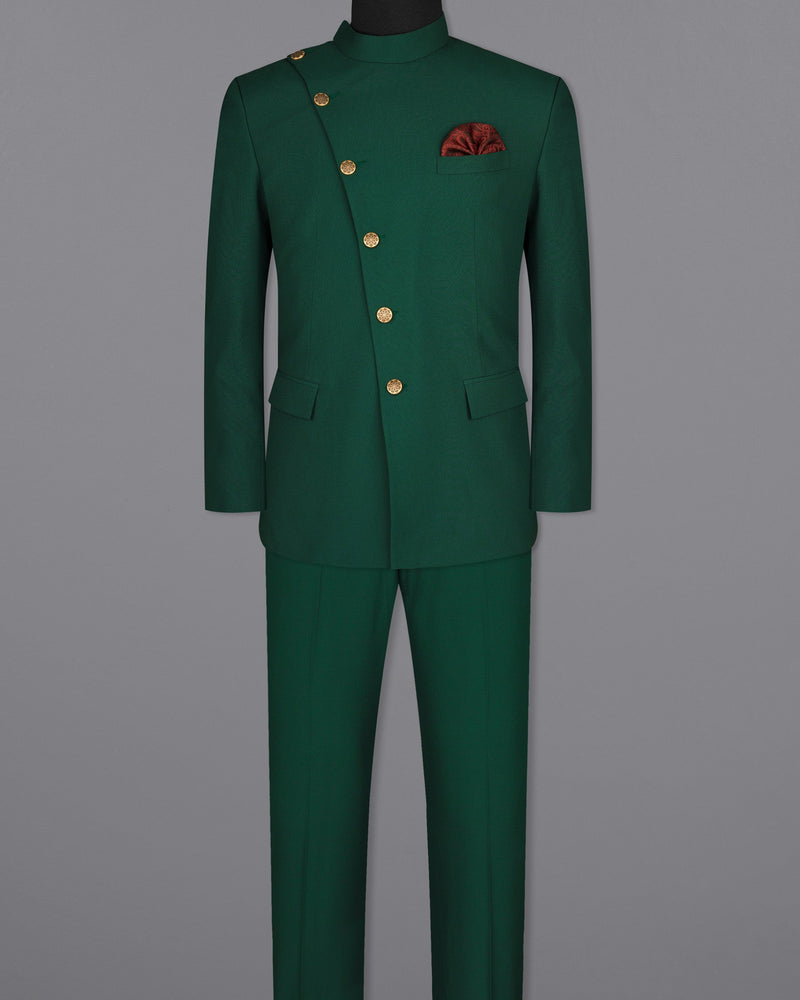 Aqua Deep Green Cross Buttoned Wool Rich Bandhgala Suit ST1602-CBG2-36, ST1602-CBG2-38, ST1602-CBG2-40, ST1602-CBG2-42, ST1602-CBG2-44, ST1602-CBG2-46, ST1602-CBG2-48, ST1602-CBG2-50, ST1602-CBG2-52, ST1602-CBG2-54, ST1602-CBG2-56, ST1602-CBG2-58, ST1602-CBG2-60