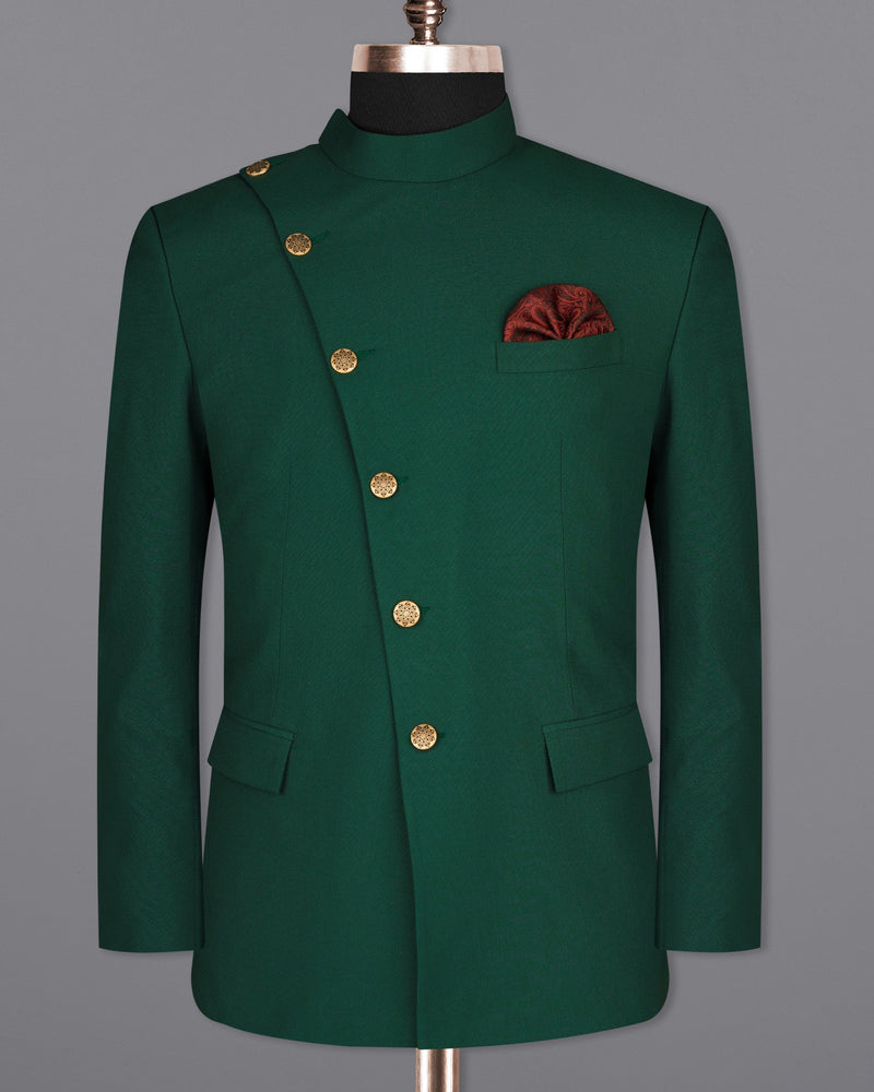 Aqua Deep Green Cross Buttoned Wool Rich Bandhgala Suit ST1602-CBG2-36, ST1602-CBG2-38, ST1602-CBG2-40, ST1602-CBG2-42, ST1602-CBG2-44, ST1602-CBG2-46, ST1602-CBG2-48, ST1602-CBG2-50, ST1602-CBG2-52, ST1602-CBG2-54, ST1602-CBG2-56, ST1602-CBG2-58, ST1602-CBG2-60