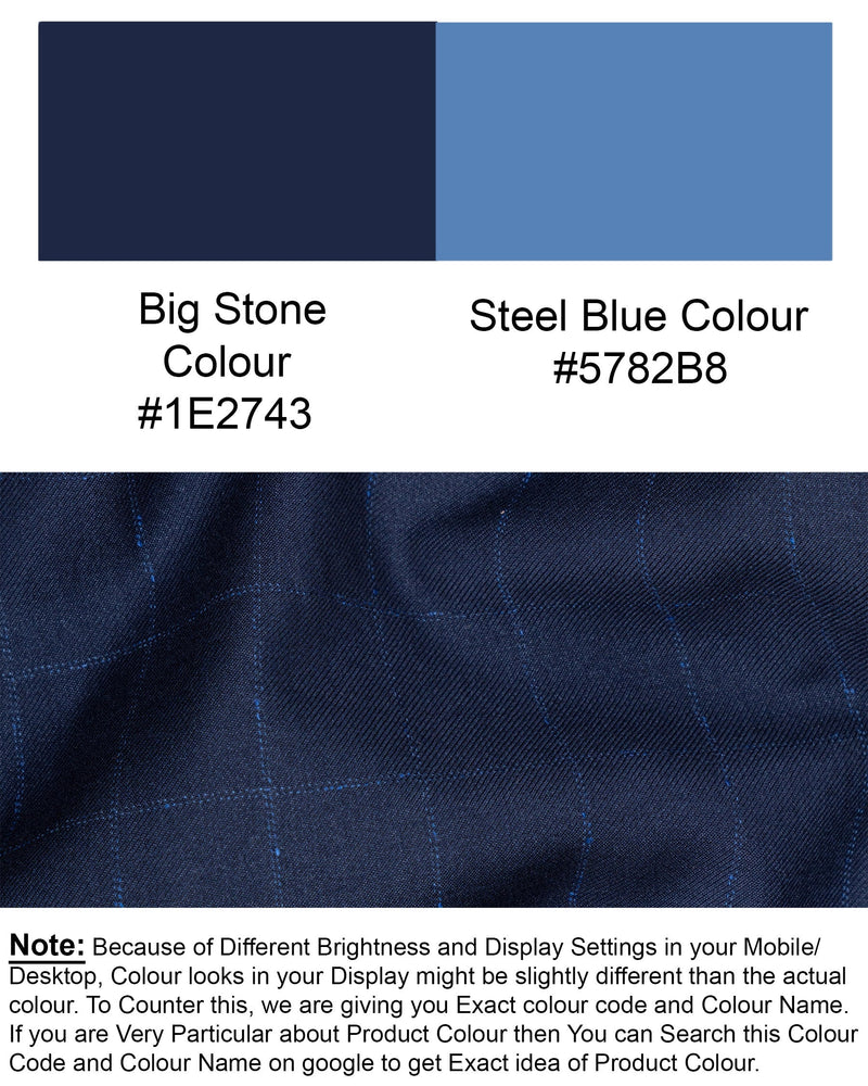 Big Stone Blue Super fine Subtle Checkered Wool Rich Suit ST1606-SB-36, ST1606-SB-38, ST1606-SB-40, ST1606-SB-42, ST1606-SB-44, ST1606-SB-46, ST1606-SB-48, ST1606-SB-50, ST1606-SB-52, ST1606-SB-54, ST1606-SB-56, ST1606-SB-58, ST1606-SB-60