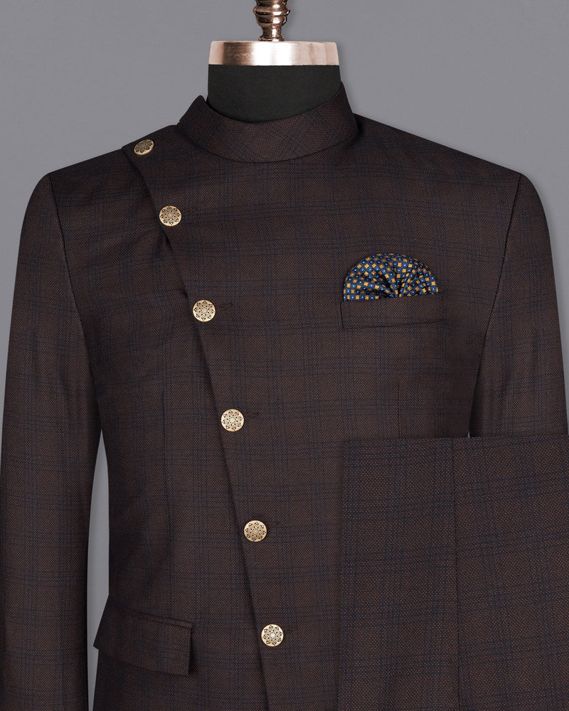 Thunder Brown Subtle Checkered Woolrich Cross buttoned Bandhgala Suit ST1625-CBG2-36, ST1625-CBG2-38, ST1625-CBG2-40, ST1625-CBG2-42, ST1625-CBG2-44, ST1625-CBG2-46, ST1625-CBG2-48, ST1625-CBG2-50, ST1625-CBG2-52, ST1625-CBG2-54, ST1625-CBG2-56, ST1625-CBG2-58, ST1625-CBG2-60