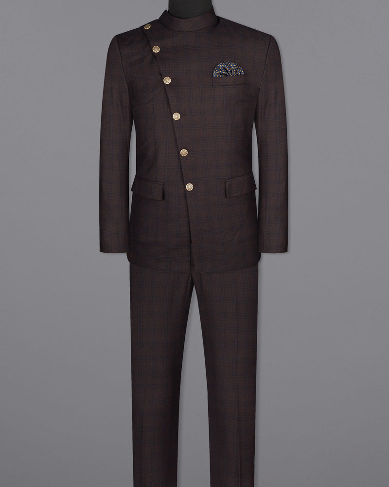 Thunder Brown Subtle Checkered Woolrich Cross buttoned Bandhgala Suit ST1625-CBG2-36, ST1625-CBG2-38, ST1625-CBG2-40, ST1625-CBG2-42, ST1625-CBG2-44, ST1625-CBG2-46, ST1625-CBG2-48, ST1625-CBG2-50, ST1625-CBG2-52, ST1625-CBG2-54, ST1625-CBG2-56, ST1625-CBG2-58, ST1625-CBG2-60