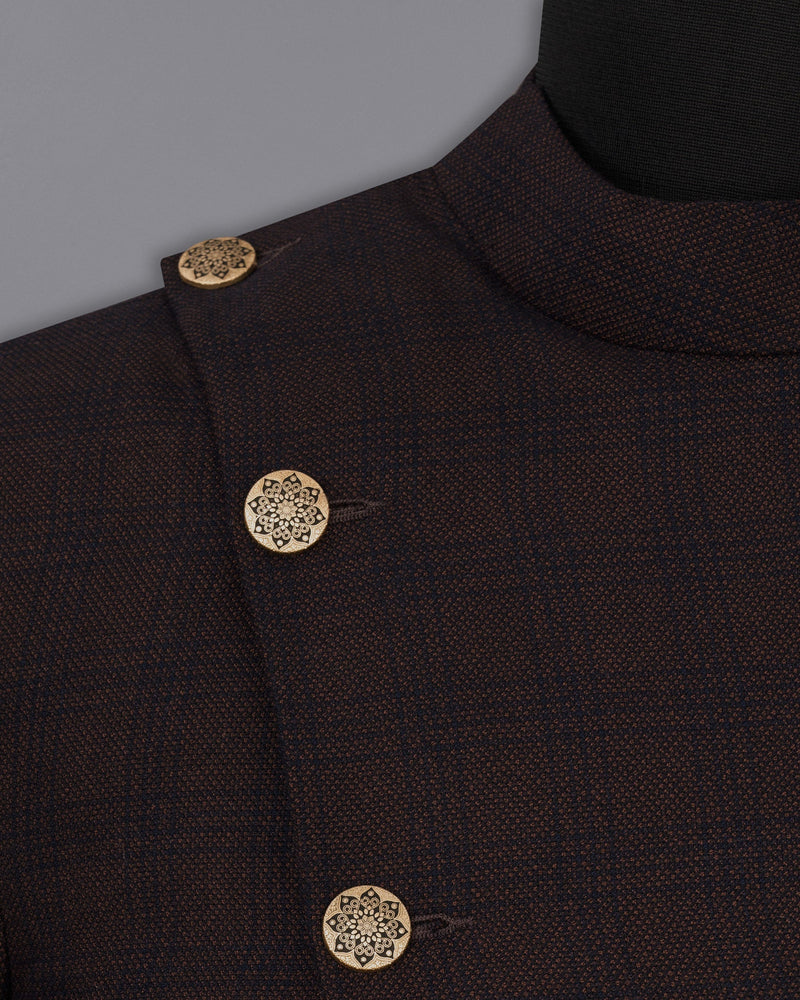 Thunder Brown Subtle Checkered Woolrich Cross buttoned Bandhgala Suit ST1625-CBG2-36, ST1625-CBG2-38, ST1625-CBG2-40, ST1625-CBG2-42, ST1625-CBG2-44, ST1625-CBG2-46, ST1625-CBG2-48, ST1625-CBG2-50, ST1625-CBG2-52, ST1625-CBG2-54, ST1625-CBG2-56, ST1625-CBG2-58, ST1625-CBG2-60