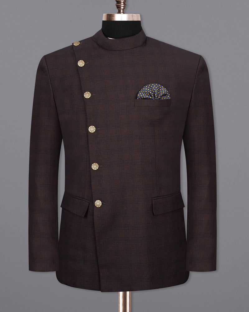 Thunder Brown Subtle Checkered Woolrich Cross buttoned Bandhgala Suit ST1625-CBG2-36, ST1625-CBG2-38, ST1625-CBG2-40, ST1625-CBG2-42, ST1625-CBG2-44, ST1625-CBG2-46, ST1625-CBG2-48, ST1625-CBG2-50, ST1625-CBG2-52, ST1625-CBG2-54, ST1625-CBG2-56, ST1625-CBG2-58, ST1625-CBG2-60