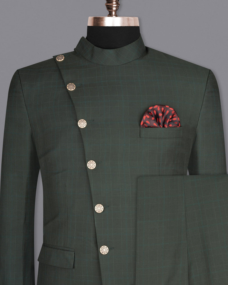 Dune Green Super fine Plaid Woolrich Cross buttoned Bandhgala Suit ST1627-CBG2-36, ST1627-CBG2-38, ST1627-CBG2-40, ST1627-CBG2-42, ST1627-CBG2-44, ST1627-CBG2-46, ST1627-CBG2-48, ST1627-CBG2-50, ST1627-CBG2-52, ST1627-CBG2-54, ST1627-CBG2-56, ST1627-CBG2-58, ST1627-CBG2-60