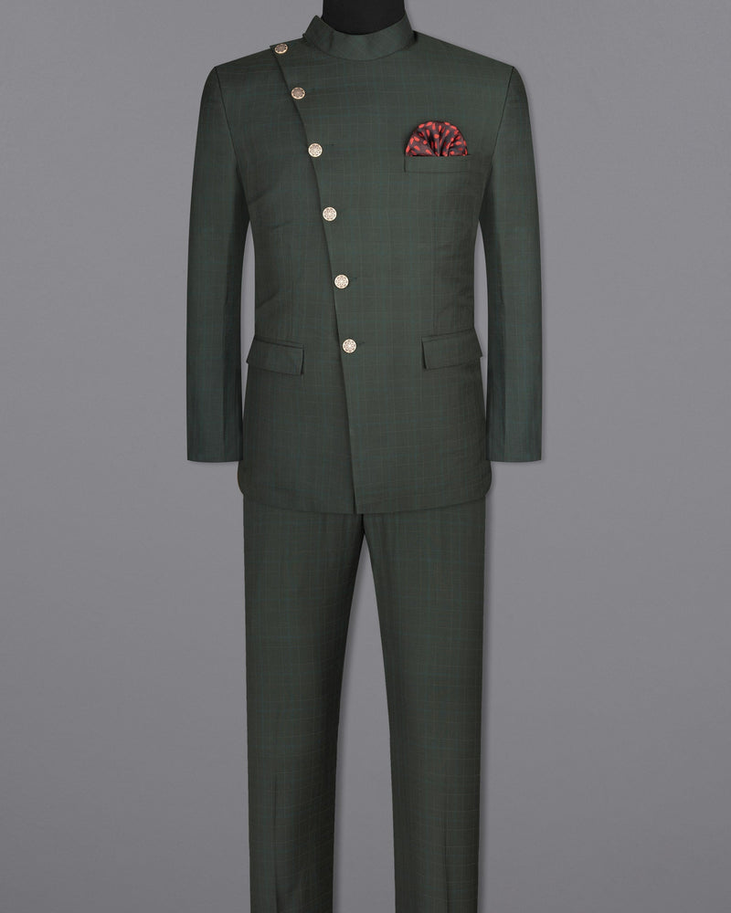 Dune Green Super fine Plaid Woolrich Cross buttoned Bandhgala Suit ST1627-CBG2-36, ST1627-CBG2-38, ST1627-CBG2-40, ST1627-CBG2-42, ST1627-CBG2-44, ST1627-CBG2-46, ST1627-CBG2-48, ST1627-CBG2-50, ST1627-CBG2-52, ST1627-CBG2-54, ST1627-CBG2-56, ST1627-CBG2-58, ST1627-CBG2-60