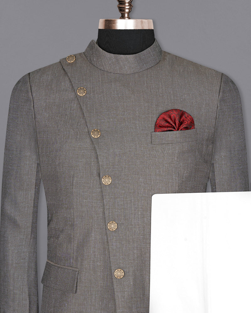 Sandstone Gray Cross Buttoned Bandhgala Designer Suit ST1647-CBG2-36, ST1647-CBG2-38, ST1647-CBG2-40, ST1647-CBG2-42, ST1647-CBG2-44, ST1647-CBG2-46, ST1647-CBG2-48, ST1647-CBG2-50, ST1647-CBG2-52, ST1647-CBG2-54, ST1647-CBG2-56, ST1647-CBG2-58, ST1647-CBG2-60