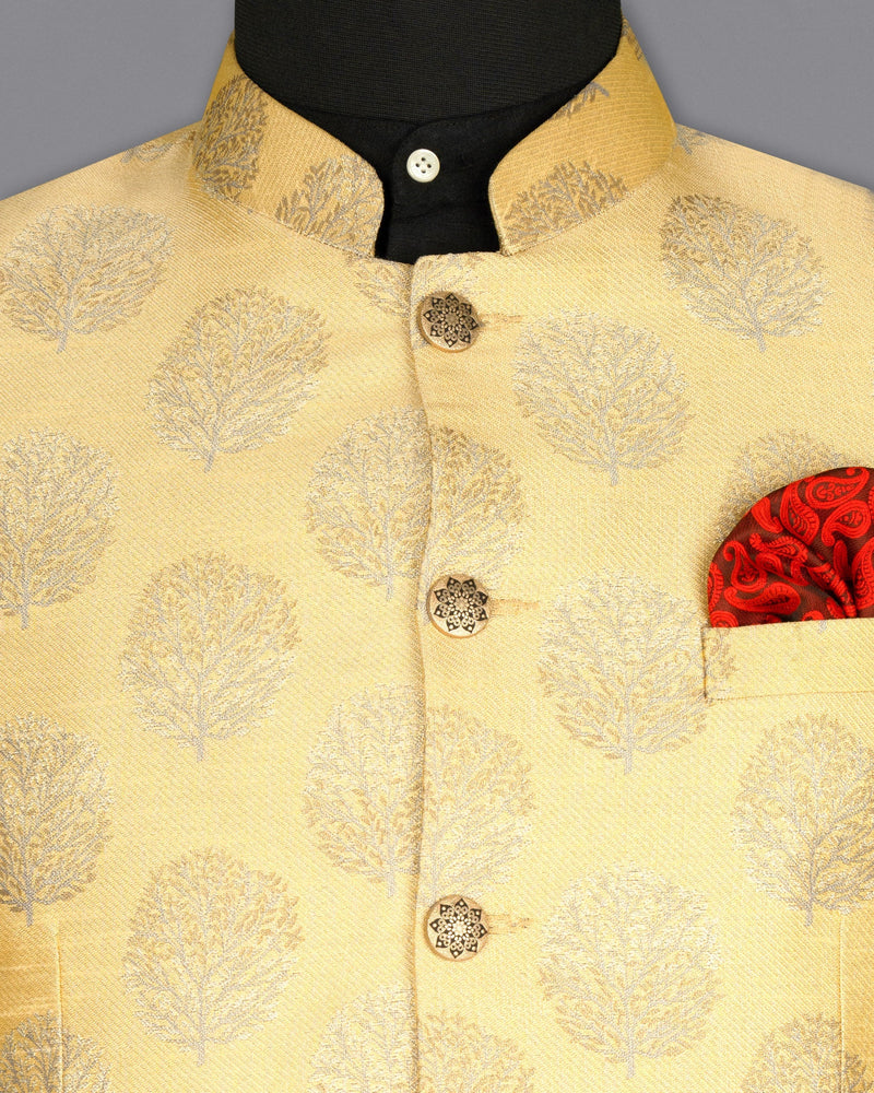 Turmeric Yellow Trees Printed Bandhgala Designer Suit ST1648-BG-36, ST1648-BG-38, ST1648-BG-40, ST1648-BG-42, ST1648-BG-44, ST1648-BG-46, ST1648-BG-48, ST1648-BG-50, ST1648-BG-52, ST1648-BG-54, ST1648-BG-56, ST1648-BG-58, ST1648-BG-60