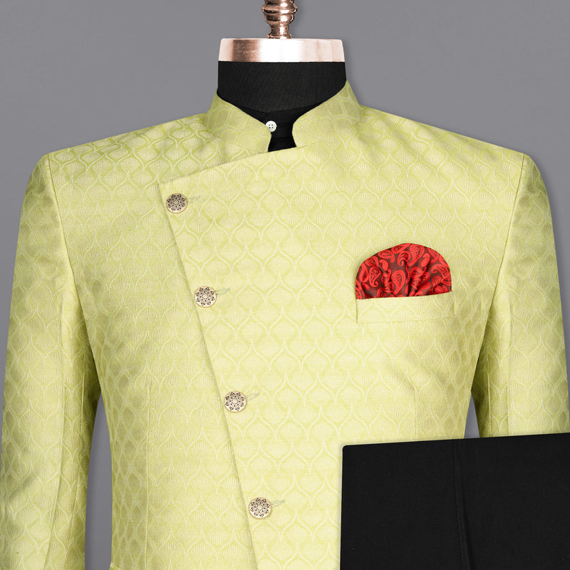 Confetti Green Textured Cross Buttoned Bandhgala Designer Suit