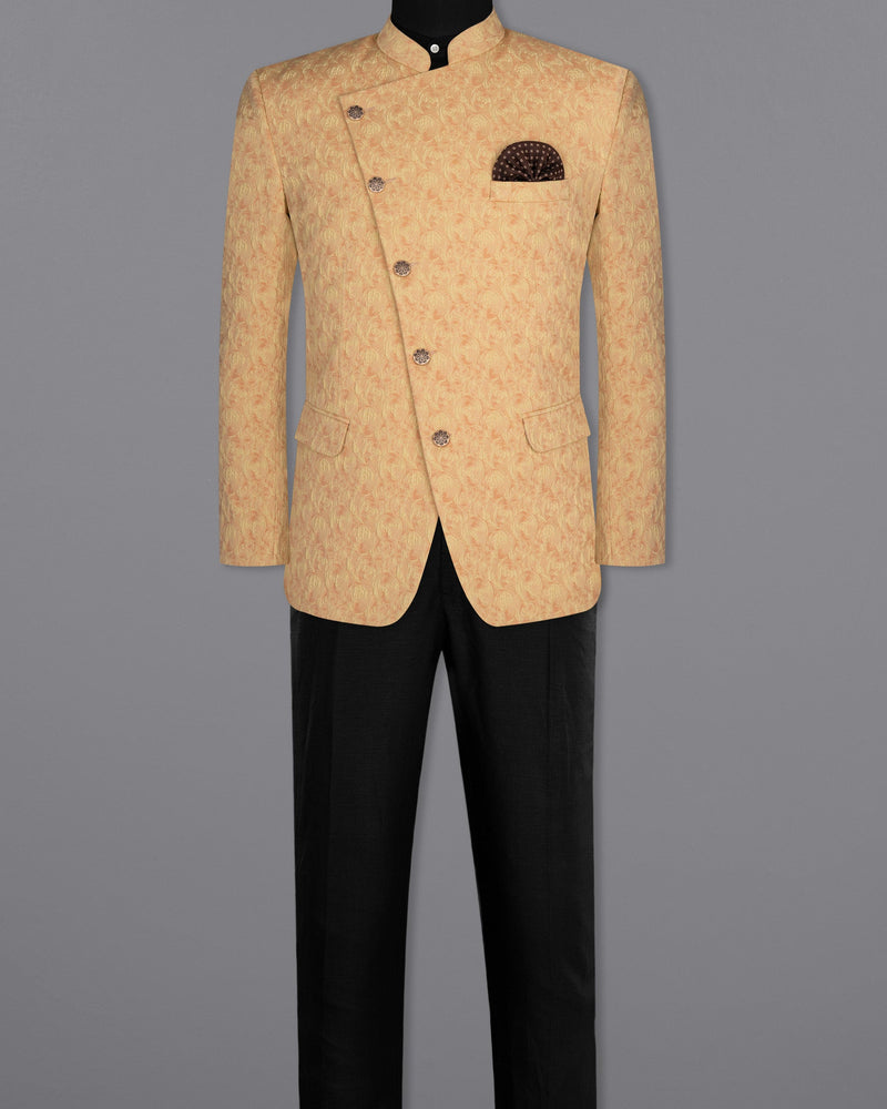 Porche Peach and Corvette Beige Cross Buttoned Bandhgala Designer Suit